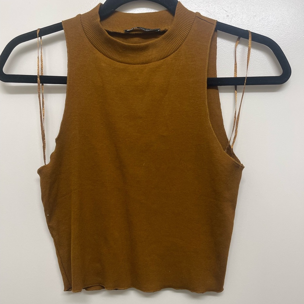 Brown Zara High Neck Crop Top